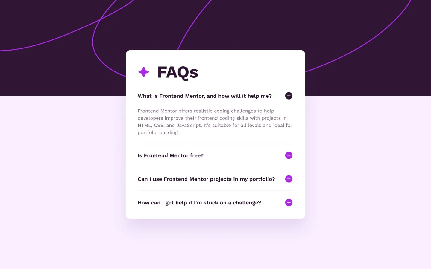 Frontend Mentor FAQ accordion page screenshot