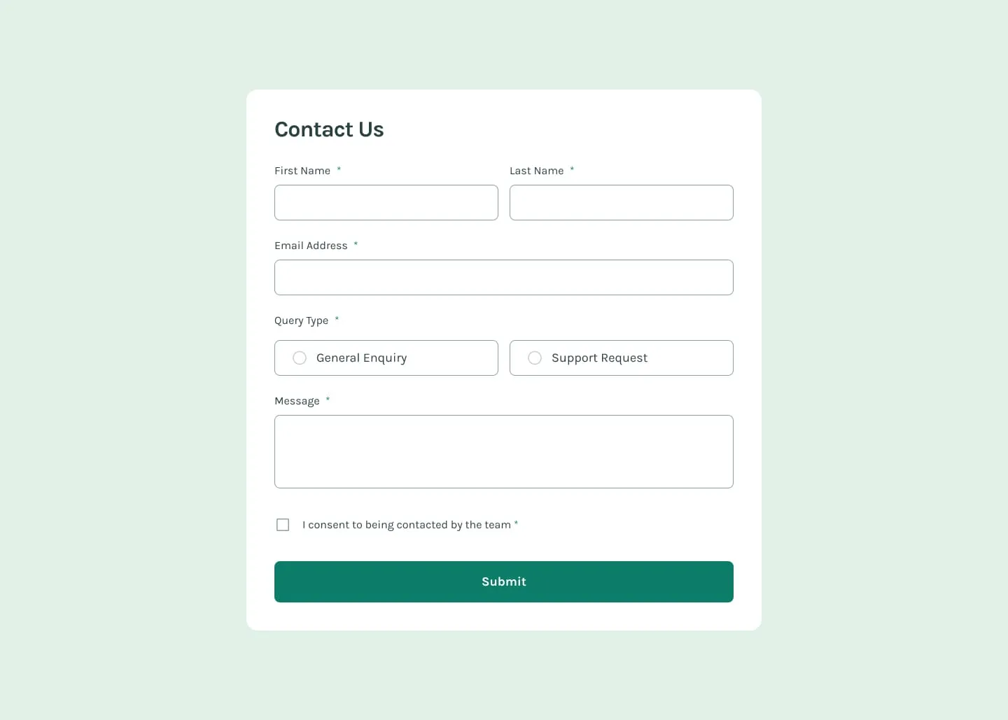 Frontend Mentor Contact Form page screenshot